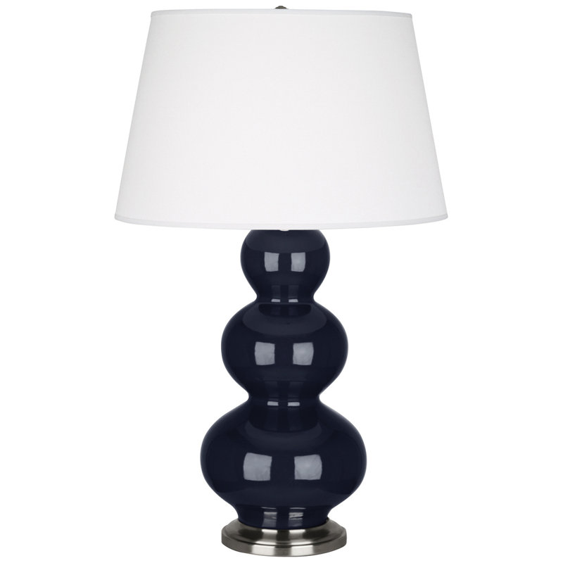 Lampe de table triple gourde 32,75 po, Céramique émaillée bleu minuit / argent antique, Argent antique
