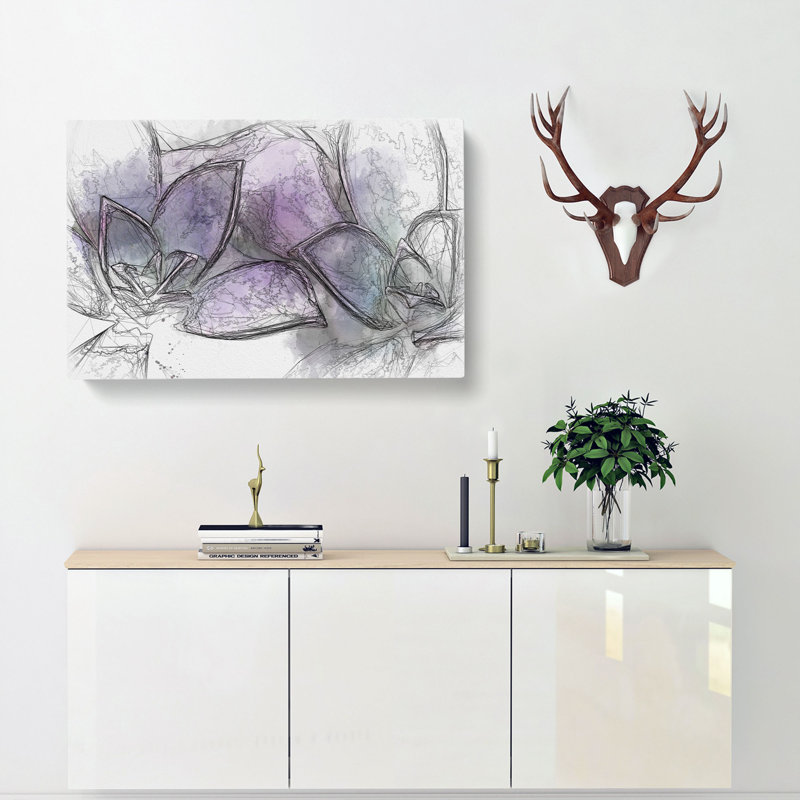 Lilac & Green Succulent Plant - Wrapped Canvas, 35cm H x 50cm W x 3cm D