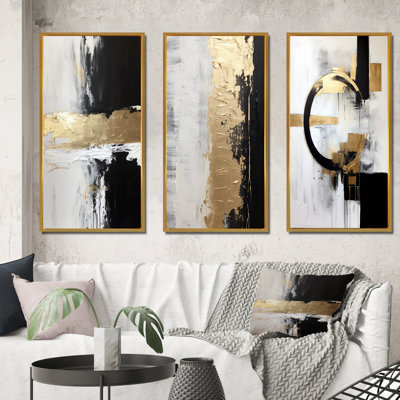 New Balance Dreams Abstract Gold And Black - Abstract Painting Art Set Of 3 Pieces