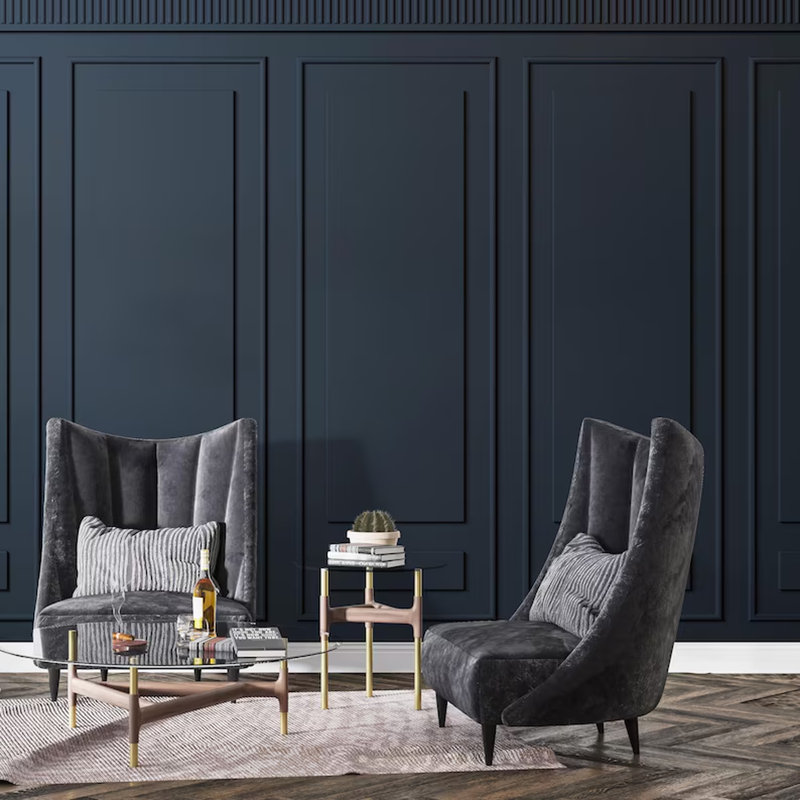 Deep Navy Classic Panel Wall Mural – Modern Wainscoting Interior Design, 160" L x 108" W
