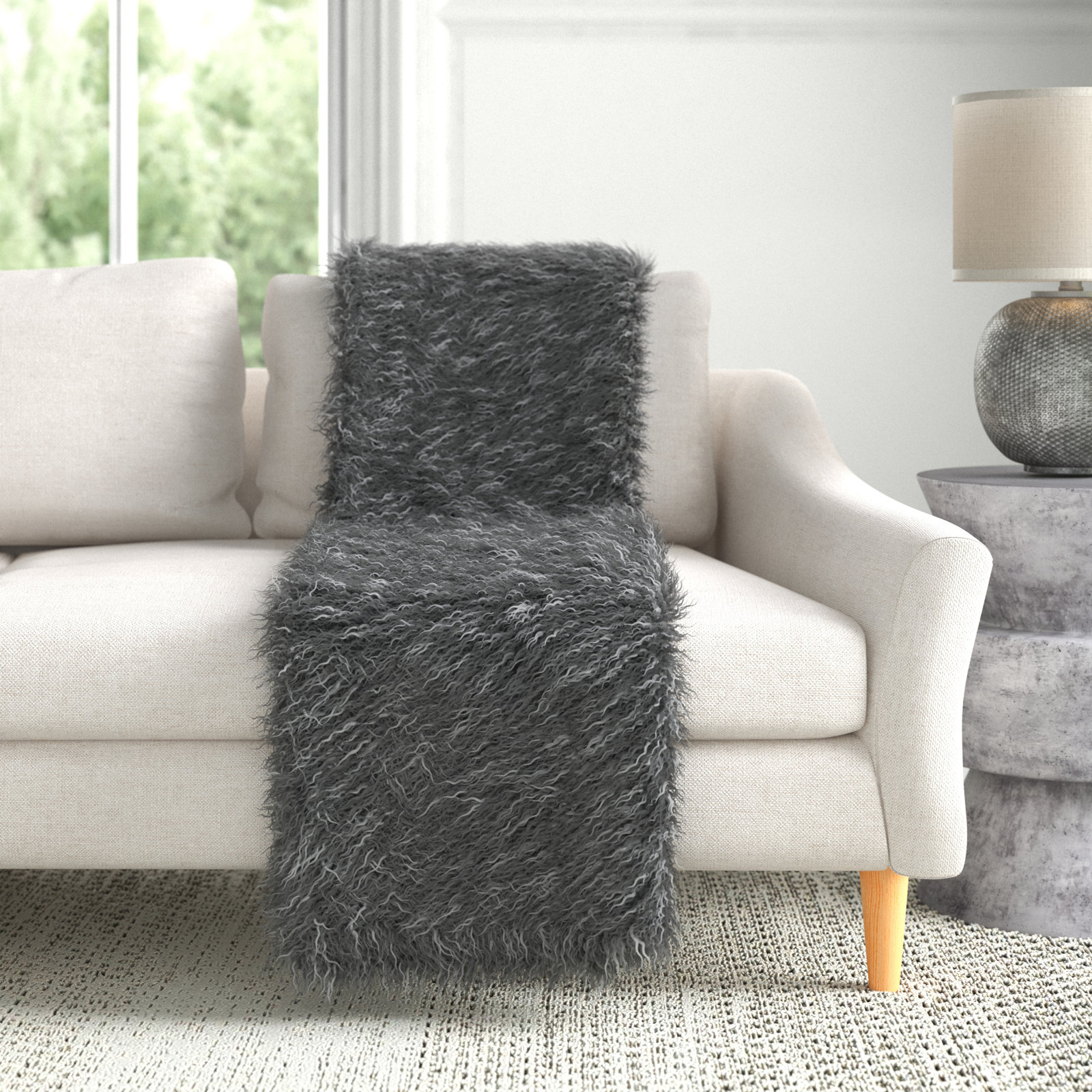 Rooke Faux Fur Throw Blanket, Gray