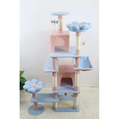 arbre à chat avec grand condo, coussin de fleurs amovible et hamac