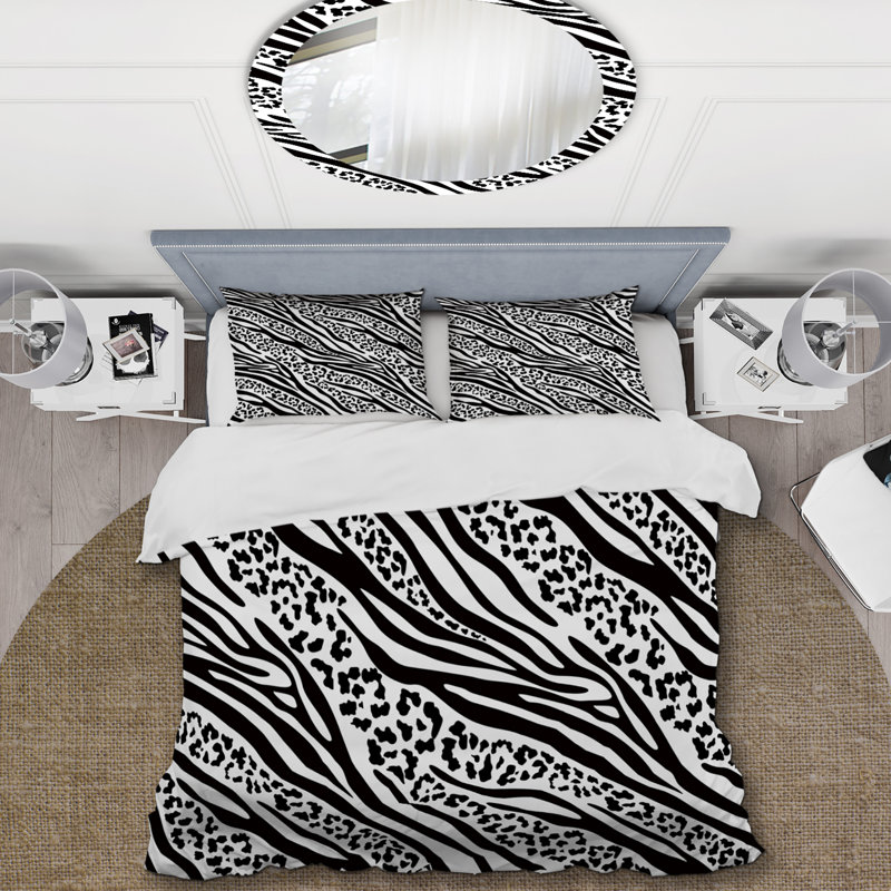 Zebra and Leopard Mix Pattern II Polyester Animal Print Duvet Cover Set