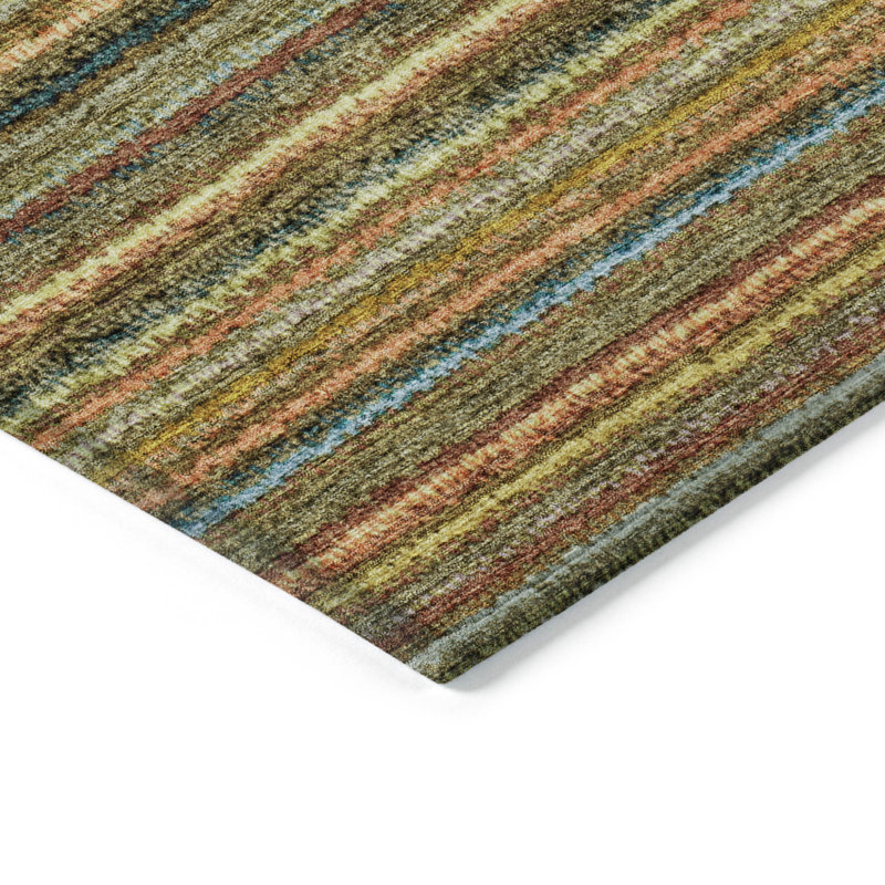 Tapis intérieur lavable rayé corail doré et vert 5 pi x 8 pi