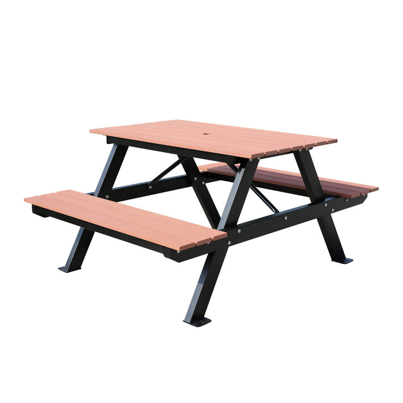 Outdoor HDPE Picnic Table Benches Set , Rectangle Patio Dining Table Bench Set, Anti-Rust Long Life Span