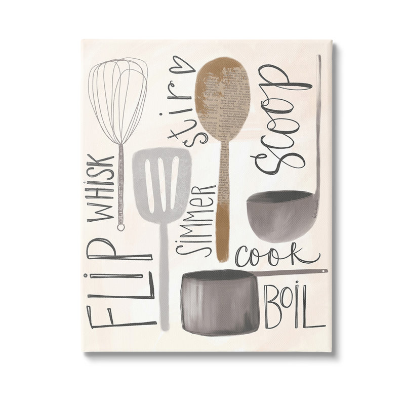 Art mural de cuisine avec phrases et ustensiles de cuisine par Katie Doucette, H 30 po x l 24 po x P 1,5 po, Toile tendue