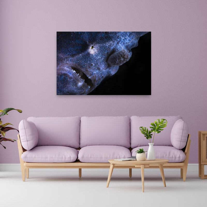 Electric Blue Frogfish Contemporary Fish Nature Ocean Wall Art Print, H 40 po x l 60 po
