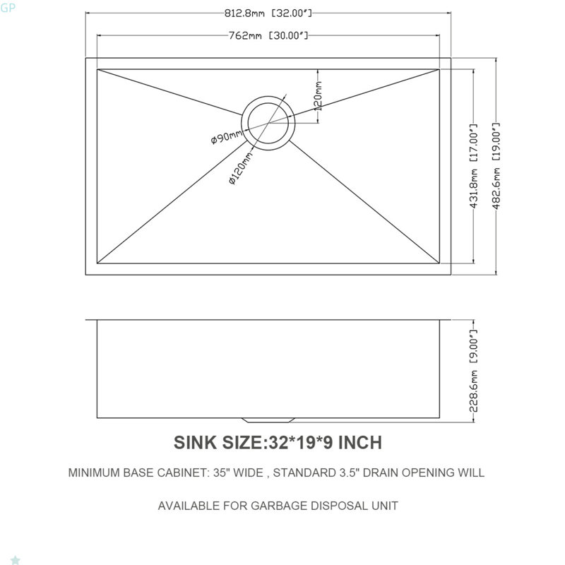 Évier de cuisine encastrable 32 po - Évier de cuisine encastrable 32 po x 19 po x 9 po en acier inoxydable de calibre 18 et profond 9 pouces