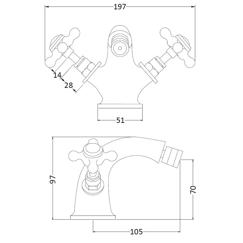 Topaz Double Handle Horizontal Bidet Tap, White