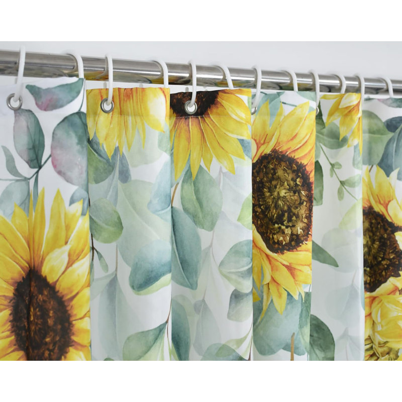 1PC Sage Green-Sunflower Leaf Plant Waterproof Bathtub Curtains with Hooks, 182.88cm H x 213.36cm W