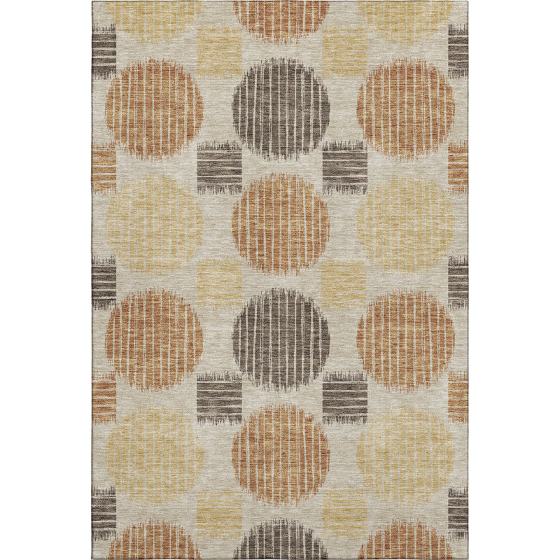 Premium Machine Washable Prisco Tan Rug, Rectangle 5' x 7'6"