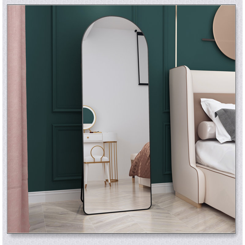 4Th Generation Floor-Mounted Full-Length Arched Mirror With Aluminum Alloy Frame, Perfect For Bathrooms, Bedrooms, And Retail Spaces.