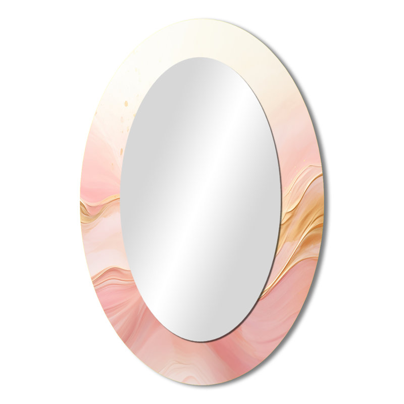 Miroir mural moderne doré et rose Soft Wave Fusion II - Beige, 36 po x 24 po
