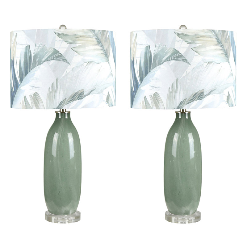 29.75" Glass Table Lamp With Multicolor Shade
