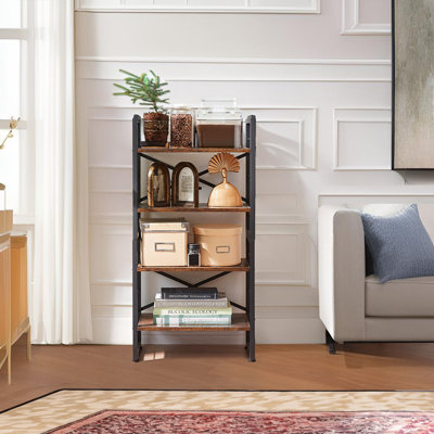 3-Tier Industrial Bookshelf, Rustic Wood and Metal Bookcase, Small Space Storage Shelf for Living Room, Bedroom, or Office by 17 Stories