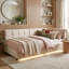 EU & UK Single Ottoman Daybed, Velvet Upholstered Sofa Bed with RGB LED Lights & USB/Type-C Charging, Grey/Cream-1647653465-1649838259