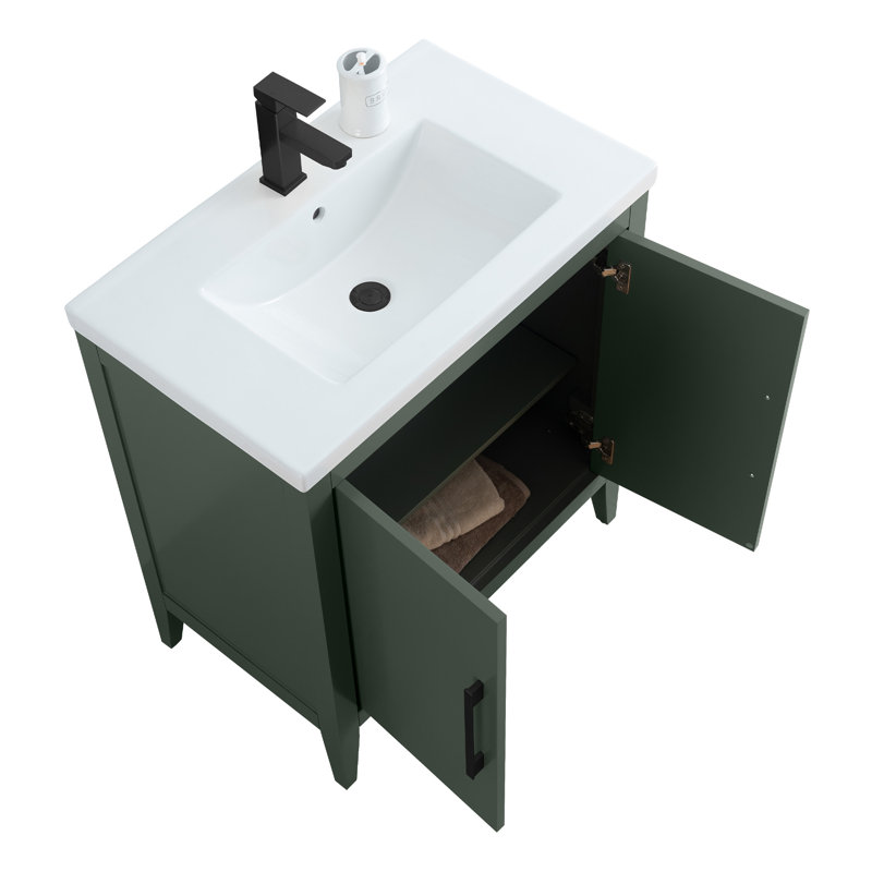 Meuble-lavabo simple 30 po avec comptoir en céramique Chambery, Vert rétro, Noir mat, H 34 po x l 30 po x P 18,5 po