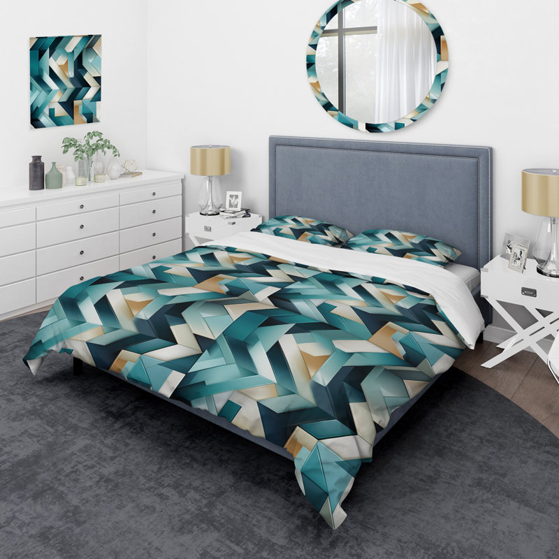 Literie Teal Modern, Housse de couette simple + 1 taie décorative stan