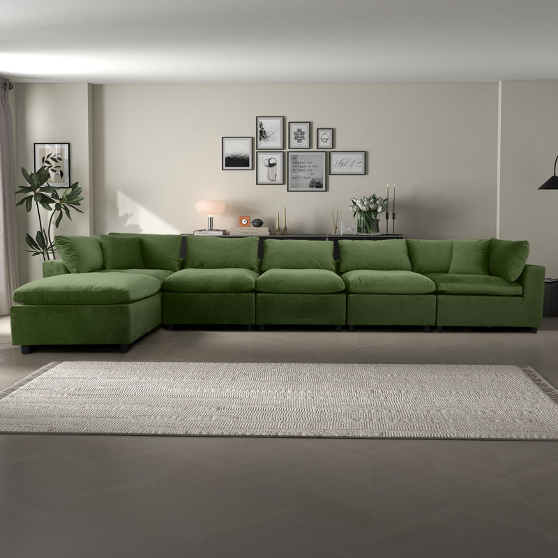 Hayward Olive Green Velvet Modular Sectional Sofa, Olive Green Velvet