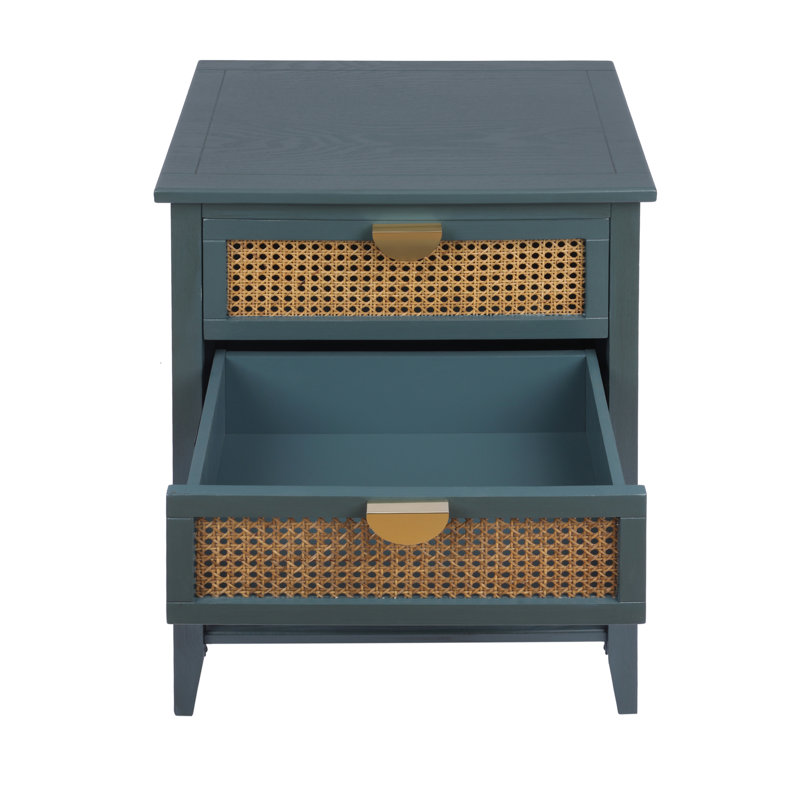 Table d'appoint 2 tiroirs avec naturel - pour la chambre à coucher. Placage en bois massif, poignée en métal, stable, matériau de papillon de nuit avec 2 demi-poignées charmantes. . 22,38 po de profondeur, 15,47 po de largeur, 28,42 po de hauteur. Pour