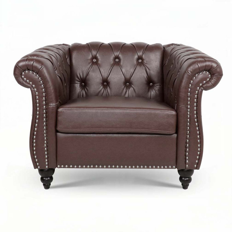 Rolled Arms Sofa Chair,Armchair, Black, Dark Brown Faux Leather Duplicate
