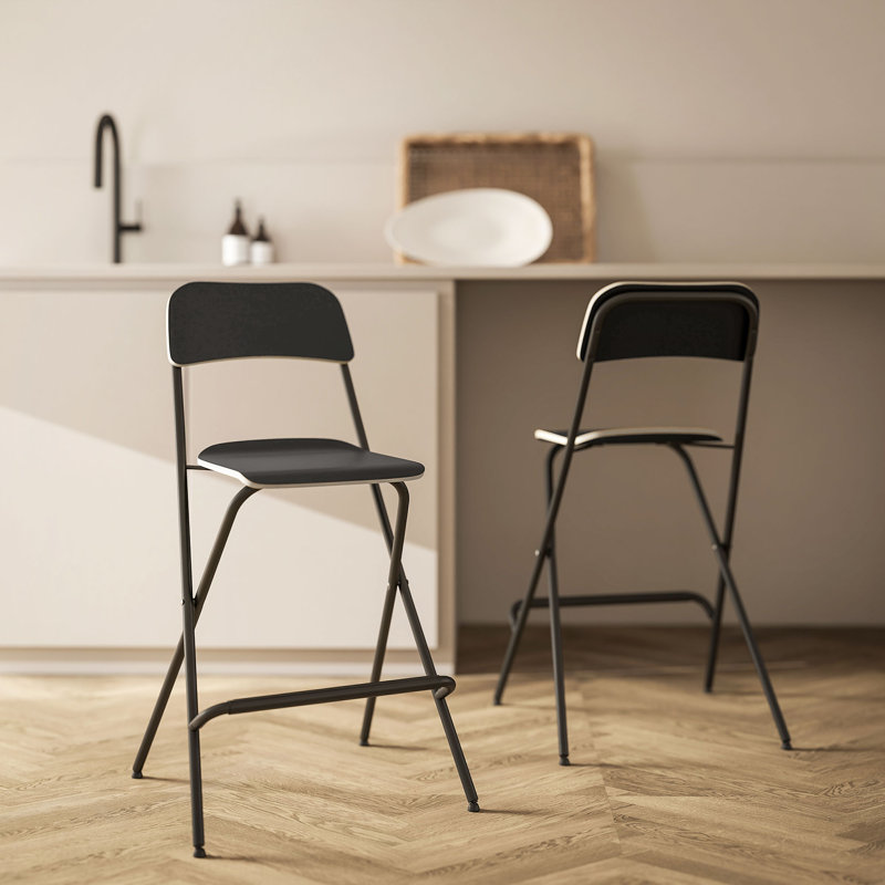 Ensemble de 2 tabourets pliables avec repose-pieds, Noir