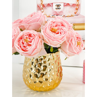 Real Touch Austin Rose Arrangement In Gold Vase Faux Centerpiece