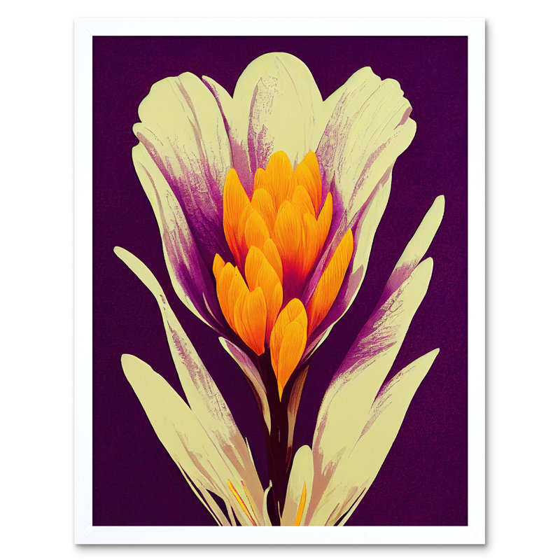 Vibrant Saffron Crocus Flower Abstract - Print, 43cm H x 33cm W, White Framed Paper