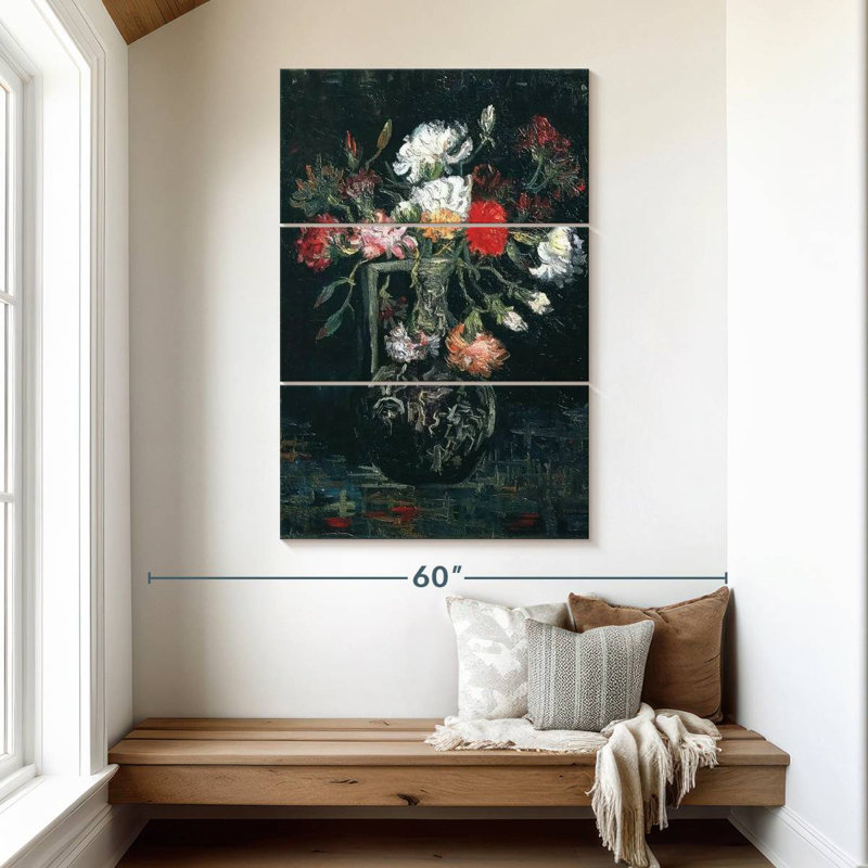 Vase Harnek avec œillets blancs et rouges, H 50 po x l 32 po