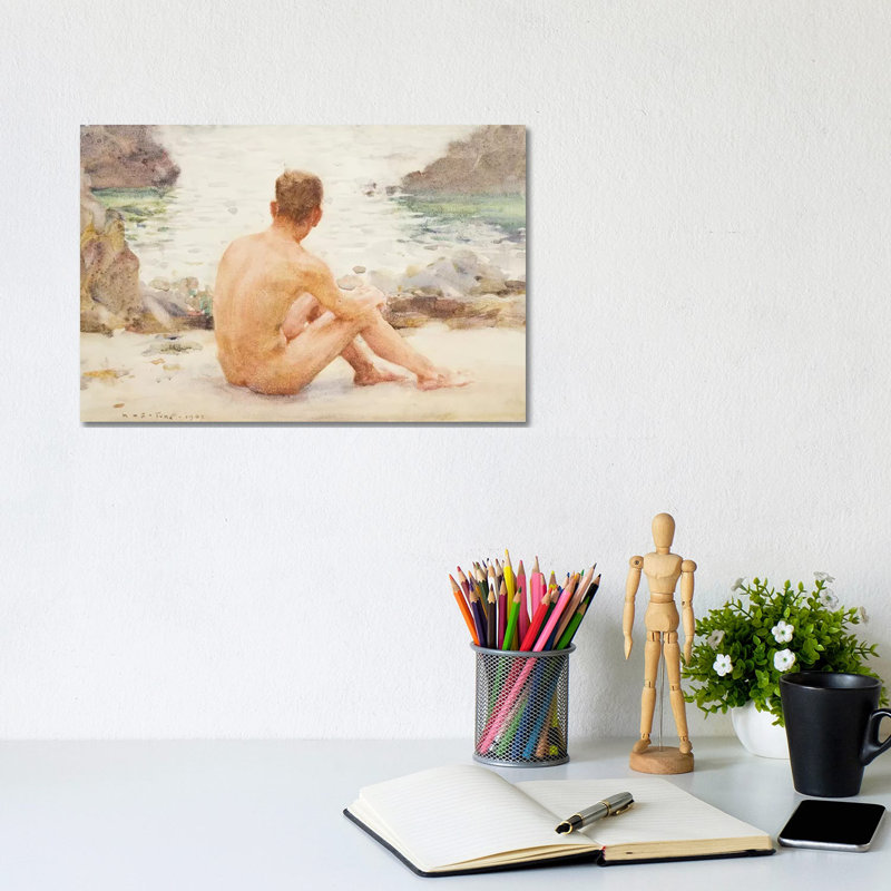 Charlie Seated on the Sand 1 Piece Wrapped Canvas Painting, 20.32 cm H x 30.48 cm W