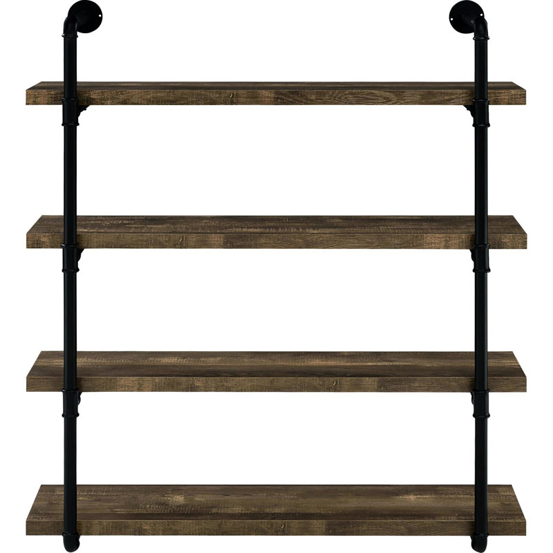 Tablette murale noire et brune de 40 pouces de style rustique avec structure en métal, solution de rangement pratique et chêne ajoute une ambiance