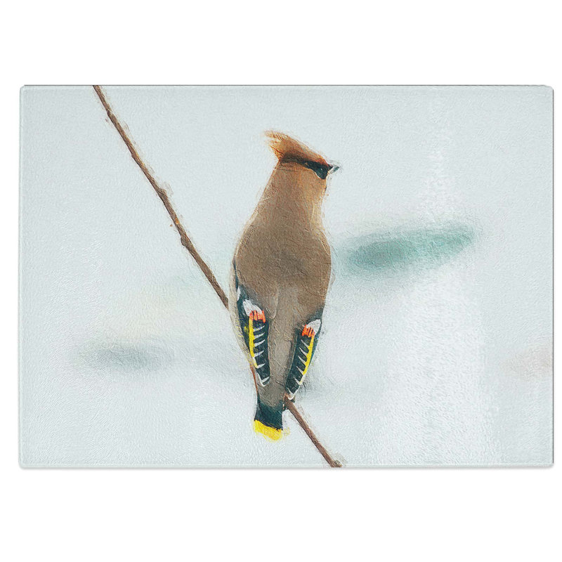 Tempered Glass Waxwing Bird Chopping Board, 28.5 cm W x 20 cm L