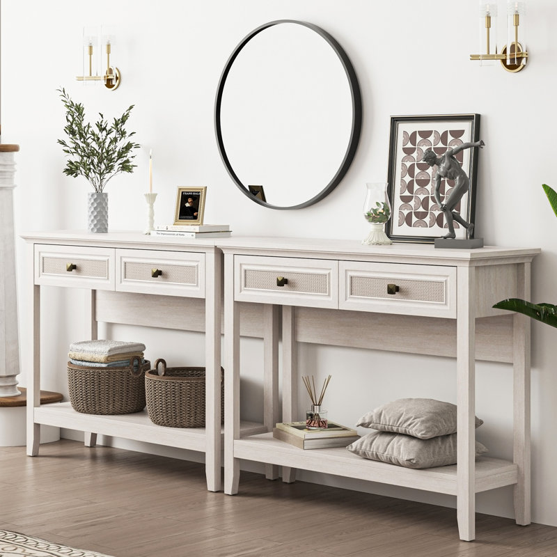 Console Table With Rattan Drawers