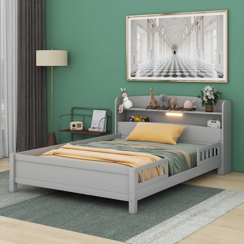 Caysi Wood Full Size Platform Bed with Built-in LED Light, Gray