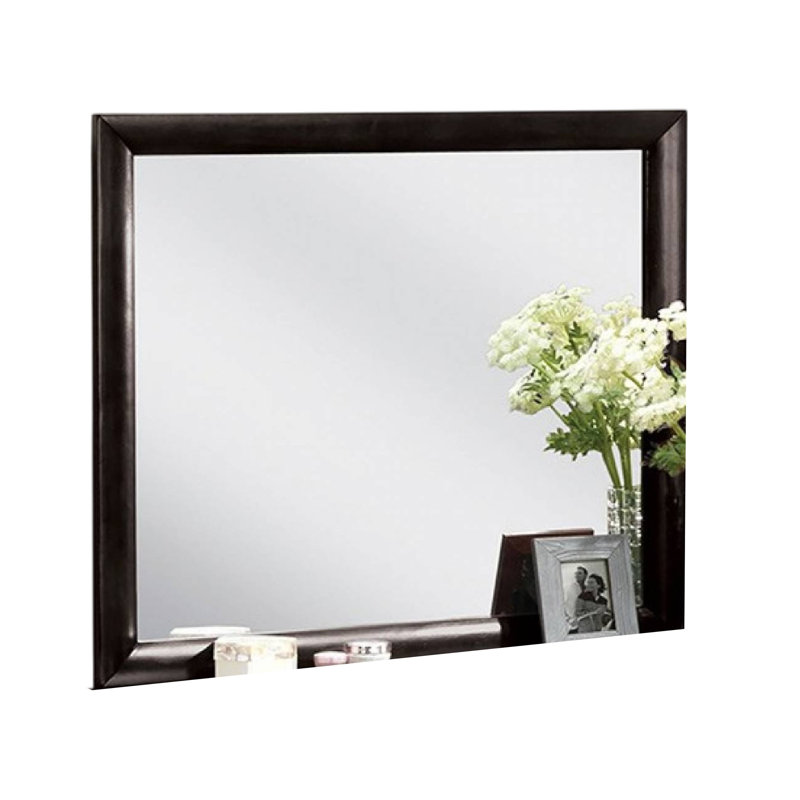 Simo Dresser Vanity Mirror, 40 Inch Dark Cherry Brown Solid Wood, Horizontal, Black