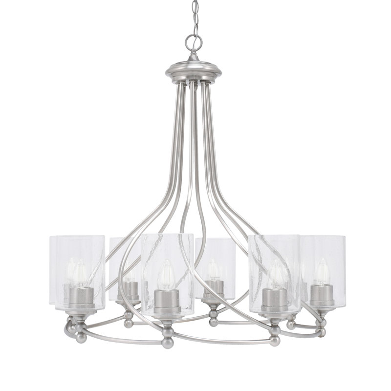 Lustre 8 lumières Sadea illustré avec verre de 4 po, Nickel brossé, Grainé transparent