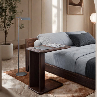 C Shaped End Tables with Storage, Walnut MDF, Modern Sofa and Bedside