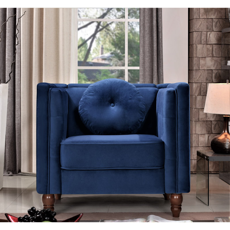 Everhart Velvet Armchair, Deep Blue