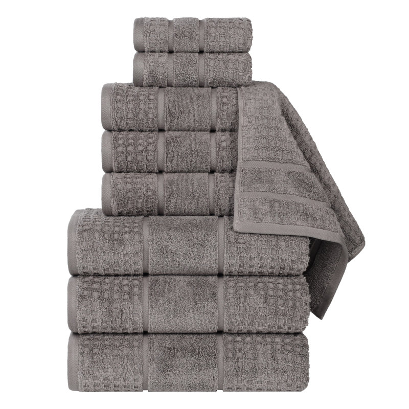 Ensemble de serviettes en coton gaufré Hisela Zero Twist, Gris anthracite, Ensemble de serviettes 9 pièces
