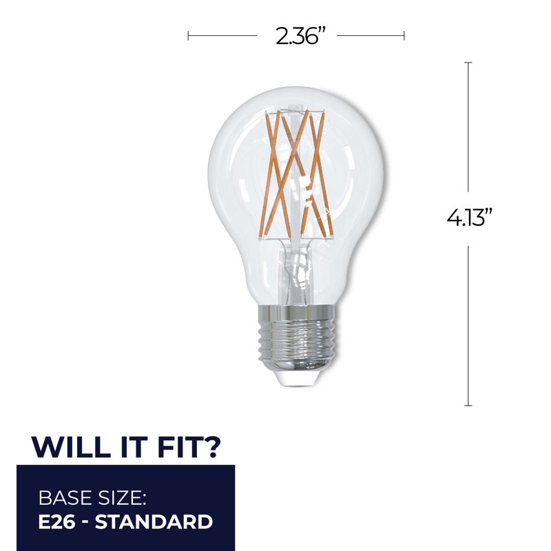 8.5 Watt Dimmable Clear Filament A19 Medium (E26) LED Bulb, 2700