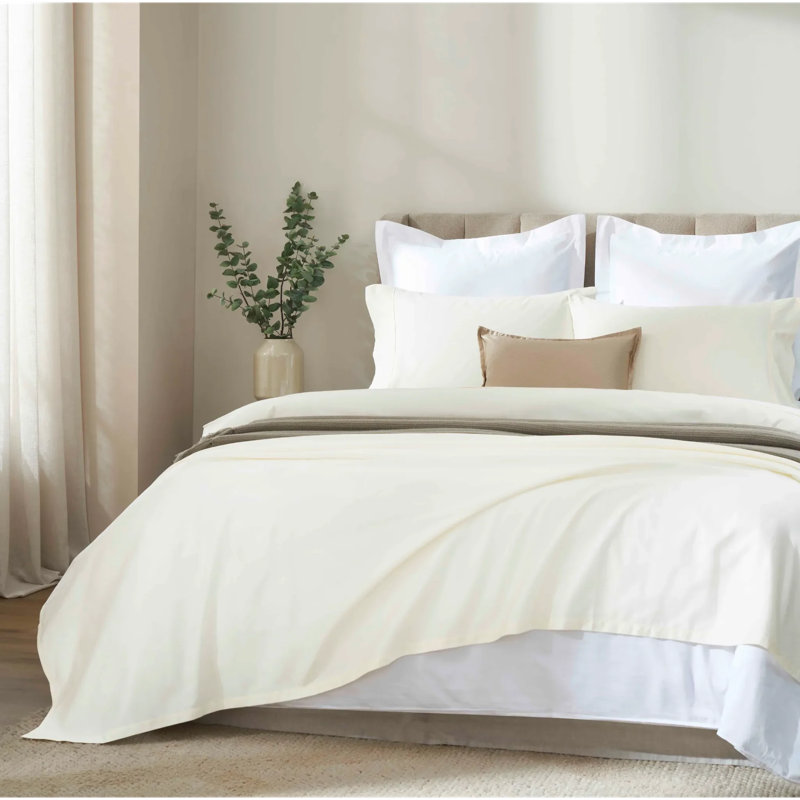 Ensemble de draps en satin de coton Blue Nile Mills - Literie à poches profondes, Lit simple, Ivoire ivoire