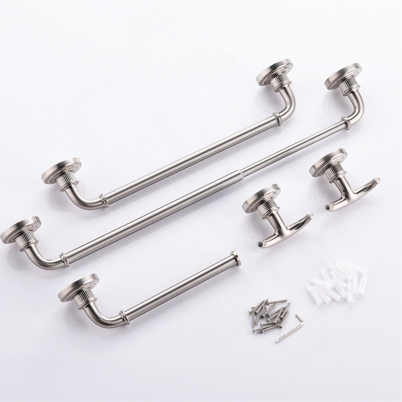 Ensemble de quincaillerie de salle de bain 4 pièces en nickel brossé 24 po, Nickel brossé