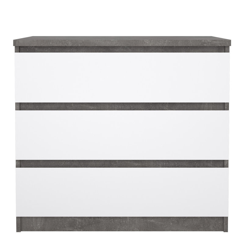 Caton 3 - Drawer Chest of Drawers, Concrete/White High Gloss