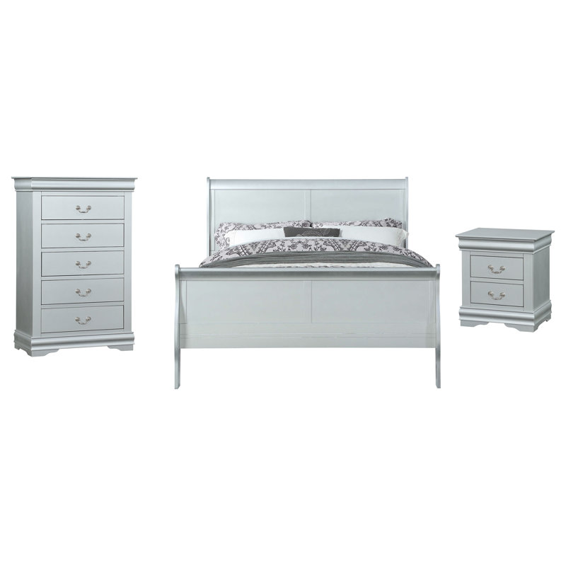 Ensemble de chambre à coucher Engstrom, Platinum, 2 pièces : 1 table de chevet, 1 lit, Très grand