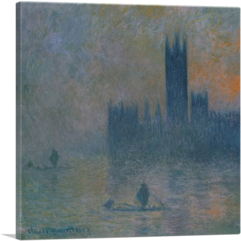 Reproduction d'art sur toile «House of Parlement Effect of Fog 1903» par Claude Monet, H 26 po x l 26 po x P 1,5 po