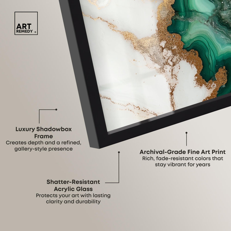 «Malachite Majesty Shadowbox Print Geode» par Art Remedy, H 13 po x l 13 po, Noir
