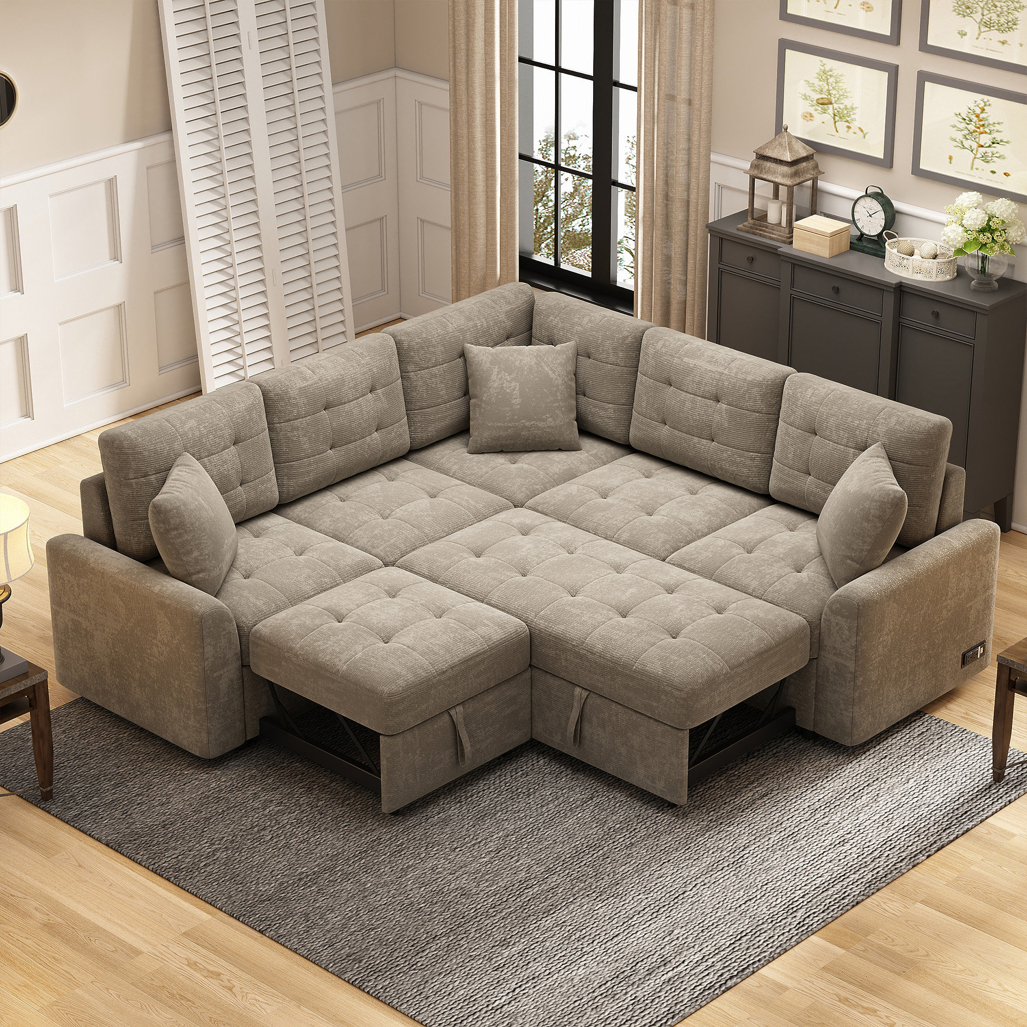 Latitude Run® 82.6" L-Shape Sofa Bed Pull-Out Sleeper Sofa With Wheels ...