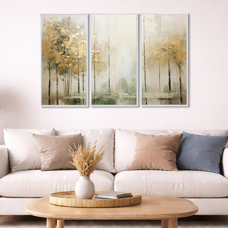 «Minimalisme beige et or forêt II», ensemble de reproduction d'art mural forêt, H 28 po x l 36 po x P 1 po