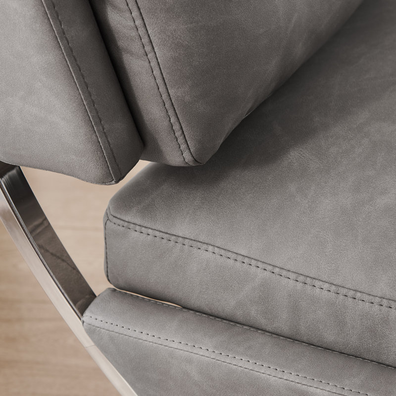 Adewunmi 26.38'' W Button Tufted Faux Leather Upholstered Armless Accent Lounge Chair (Set of 2), Gray Faux Leather