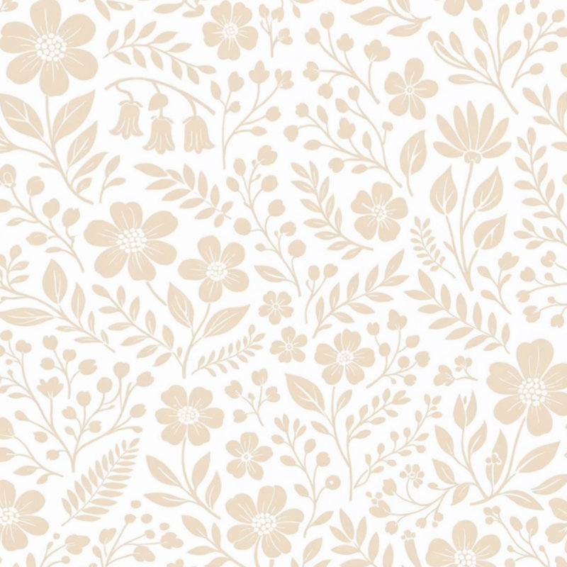 Tapis de bain à motif floral et botanique, L 34 po x L 21 po, Blanc / beige moyen